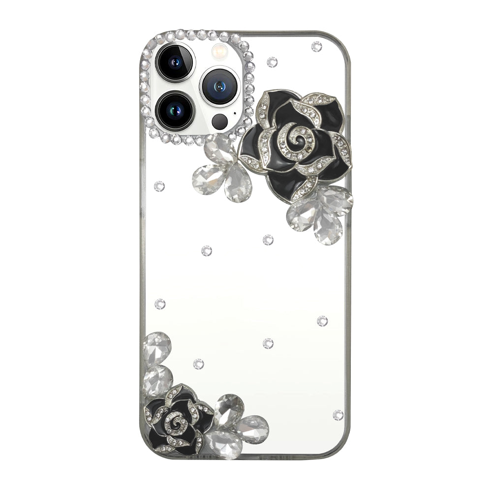 Black Rose Rhinestone Phone Case