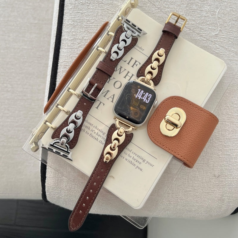 Elegant Old Money Style Leather Watch Band – Compatible with Apple Watch Series