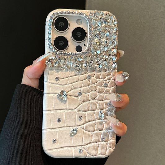 Simple Elegant Bling Rhinestone Leathery Hard Phone Case compatible with iphone 16 15 14 13 12 11 pro max 13 14 15 plus