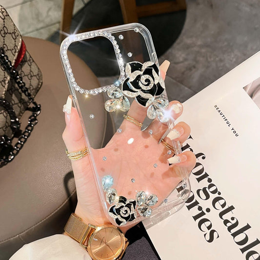 Black Rose Rhinestone Phone Case