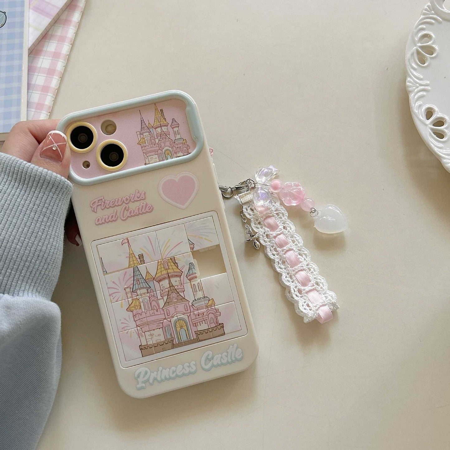 Pink Puzzle Princess Castle For iphone 12 15 Plus Pro Max Case Cover