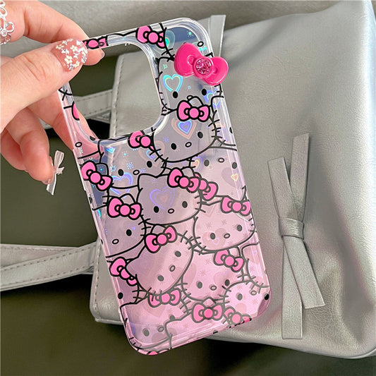 Full Hello Kitty with ribbon heart glitter For iphone case