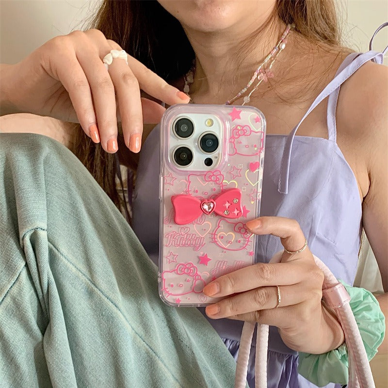 Pink Transparent Hello Kitty with Ribbon For iphone case