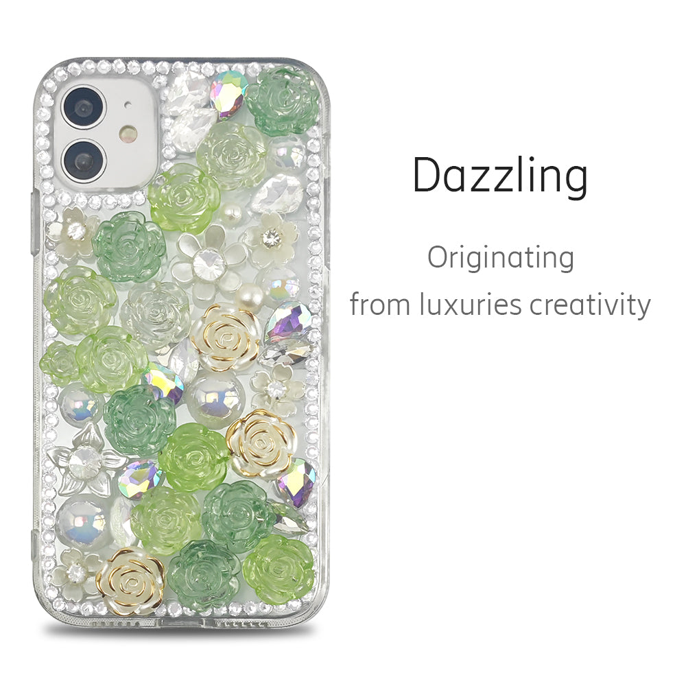 Green Crystal Flower Rhinestone Phone Case