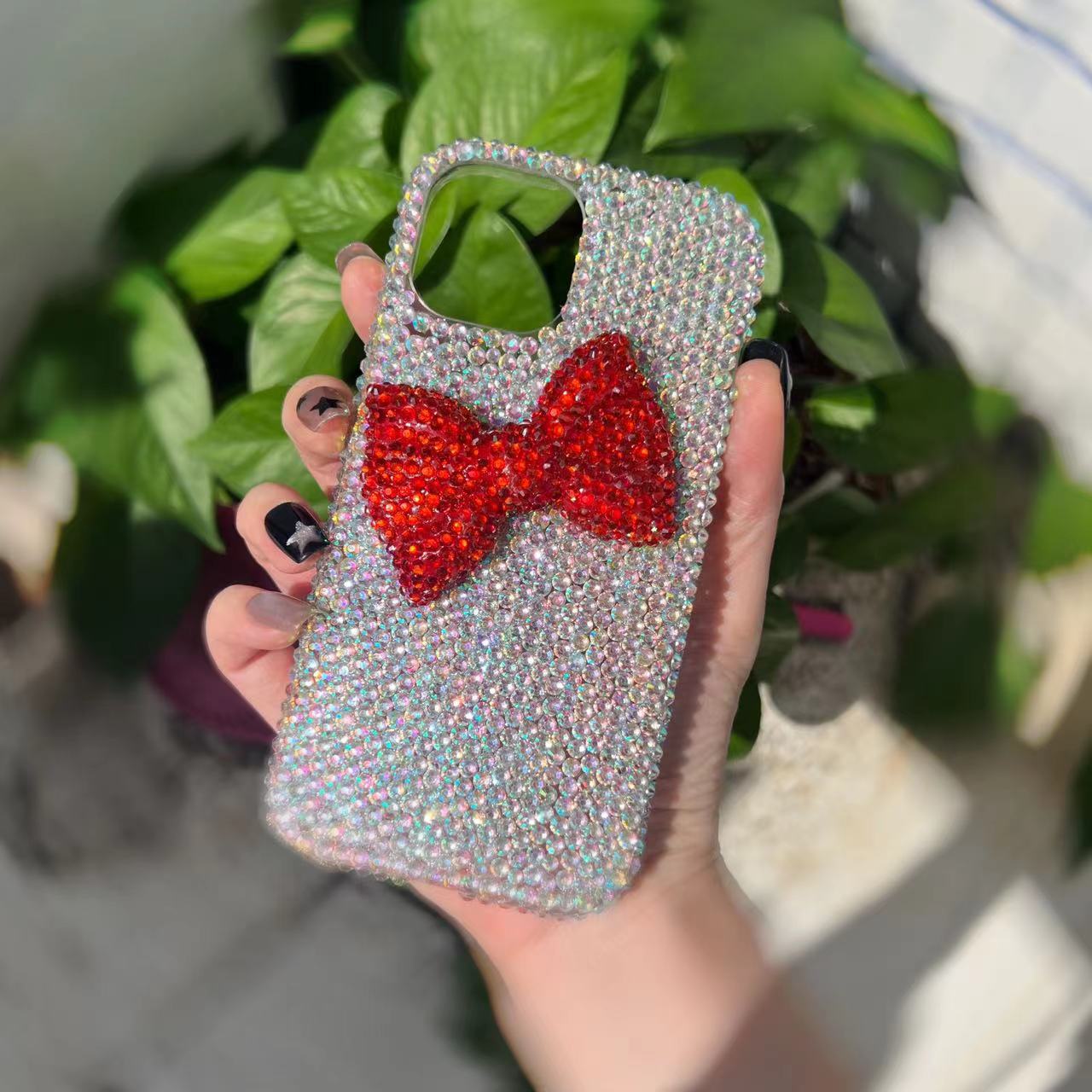 Full Bling Ribbon Rhinestone Phone Case with Chain