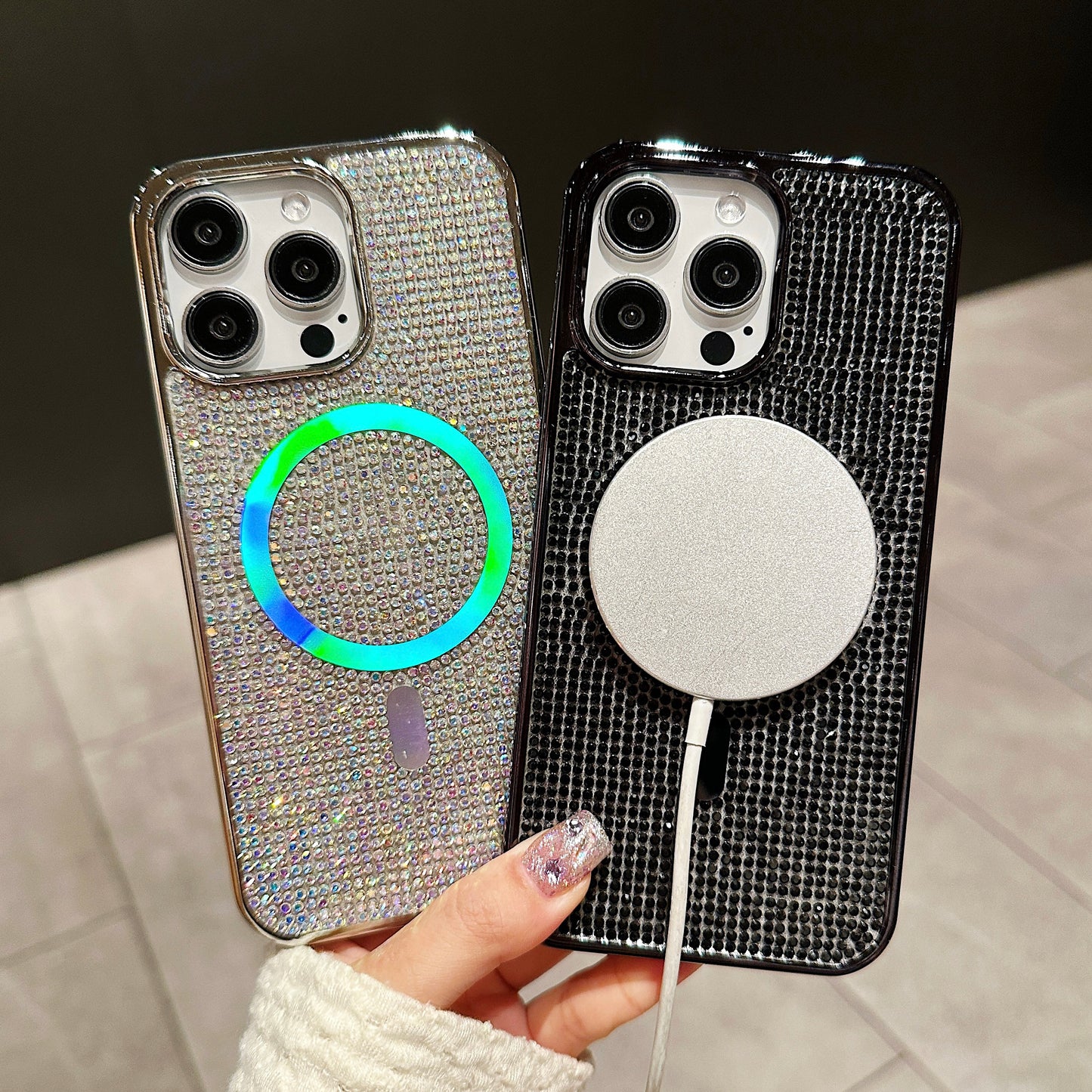 Magnectic Bling Rhinestone Wireless Charging Phone Case