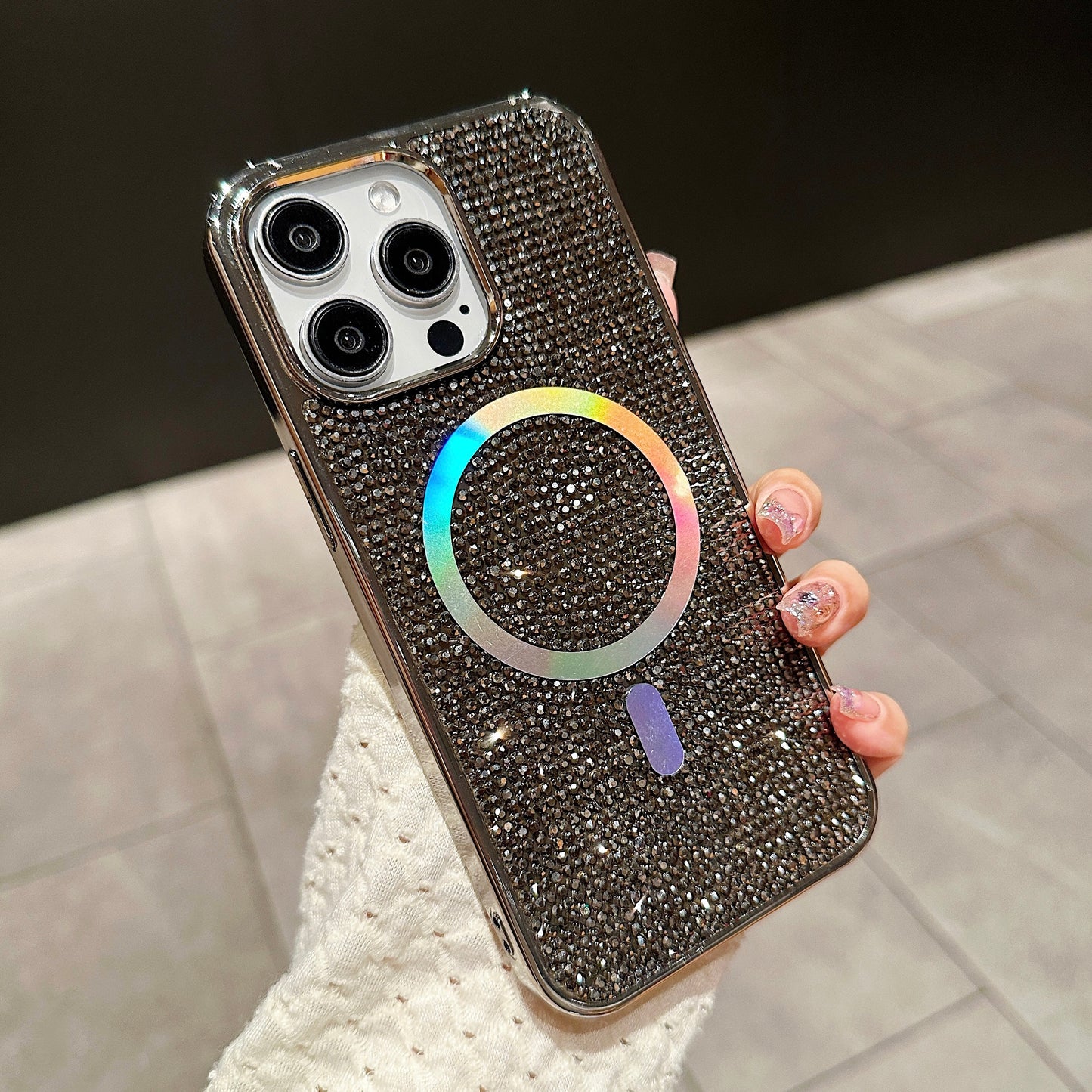 Magnectic Bling Rhinestone Wireless Charging Phone Case