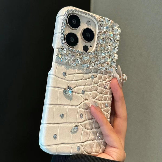 Simple Elegant Bling Rhinestone Leathery Hard Phone Case compatible with iphone 15 14 13 12 11 pro max 13 14 15 plus