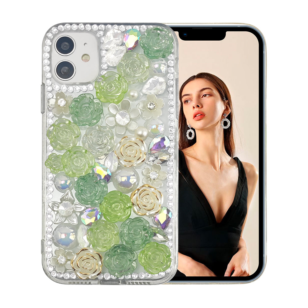 Green Crystal Flower Rhinestone Phone Case