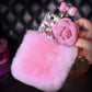 Rose Fluffy Rhinestone Phone Case- with Chain