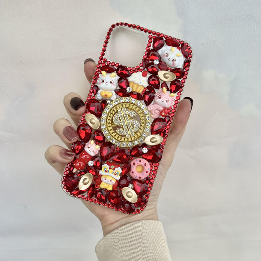 Cute Dragon with Rotated Golden Bling New Year Rhinestone Phonecase