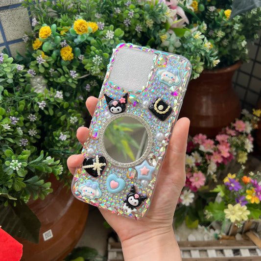 Cute bling rhinestone phone case with Chain