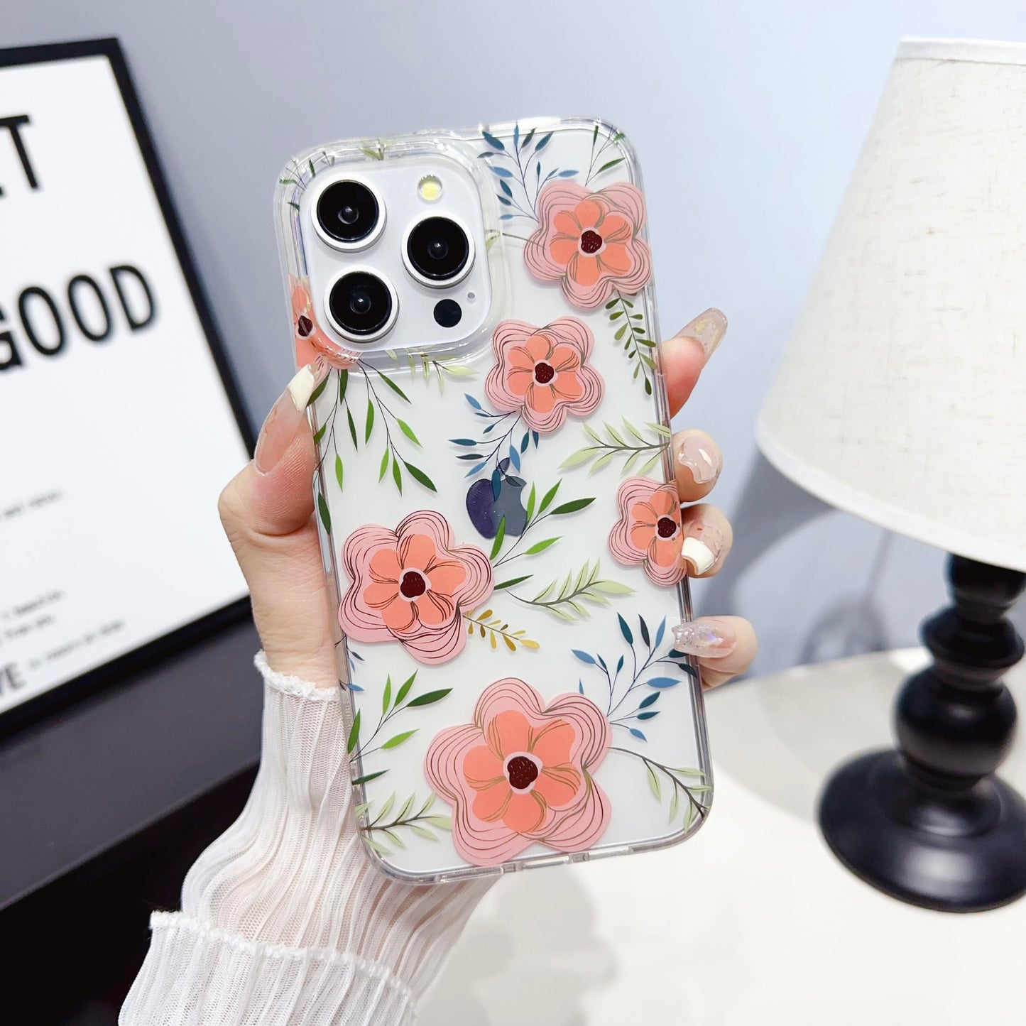 Transparent Elegant Flower Blossom Hard Acrylic Phone Case Cover Well Protection