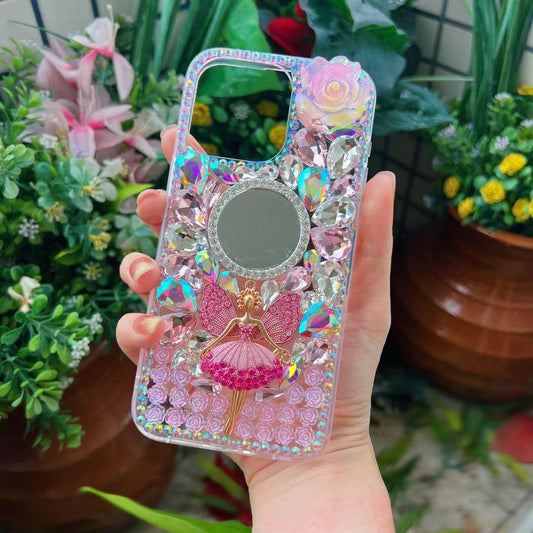 Fancy Fairy Flower Bling Rhinestone Phone Case-with chain