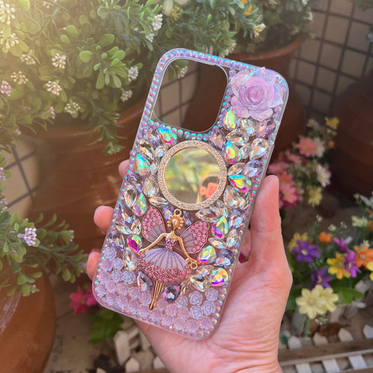 Fancy Fairy Flower Bling Rhinestone Phone Case-with chain