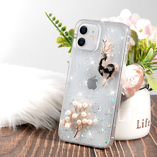 Black Deer Pearl Tree Phone Case ( Transparent )