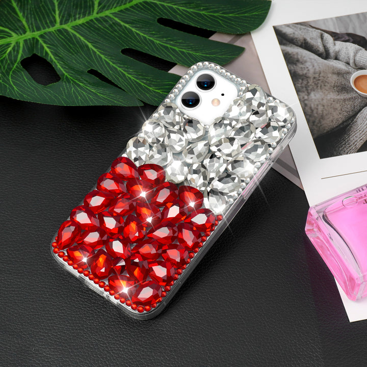 Two-Tone Crystal Rhinestones Phone Case ( Red & White )