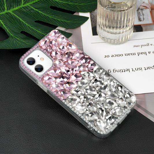 Two-Tone Crystal Rhinestones Phone Case ( Pink & White )