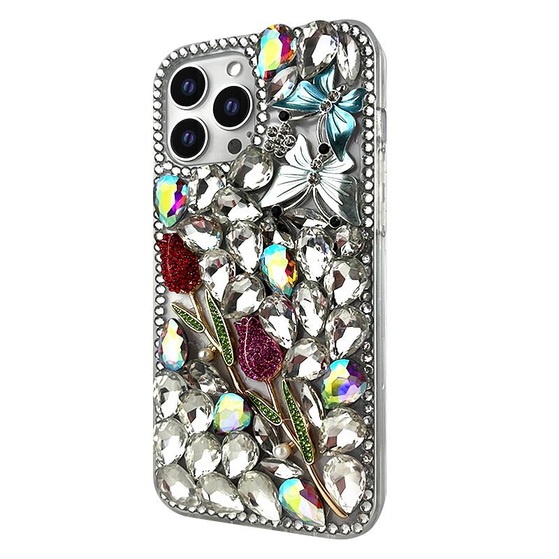 Double Rose Rhinestone Phone Case