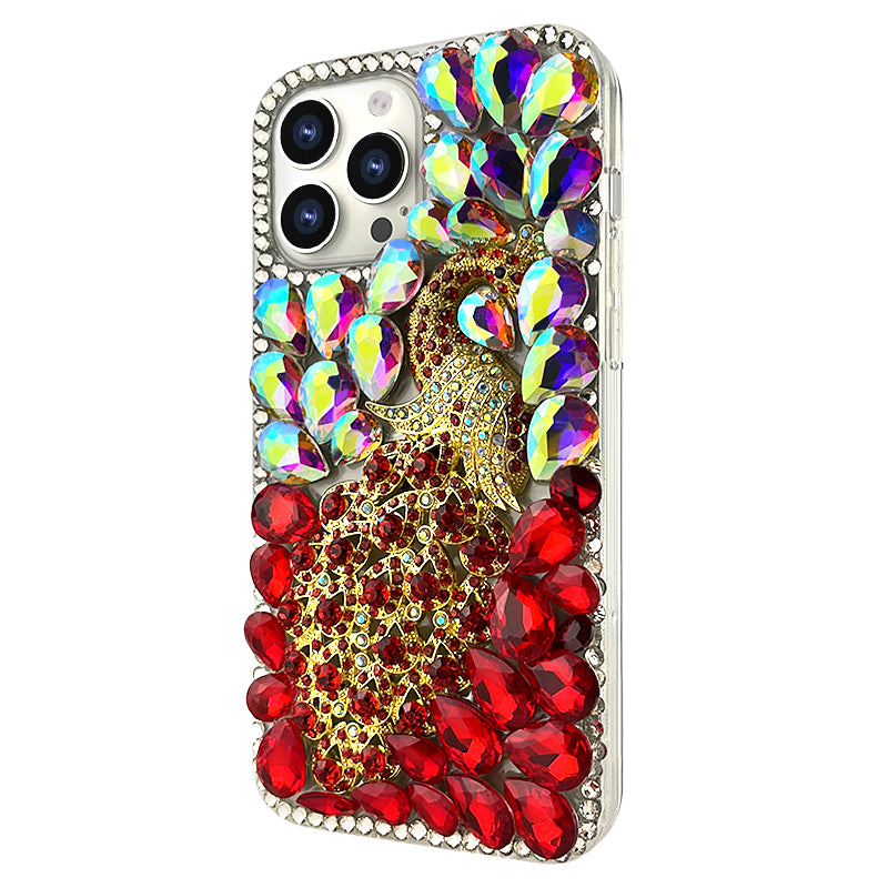 Peacock Rhinestone Phone Case ( Red )