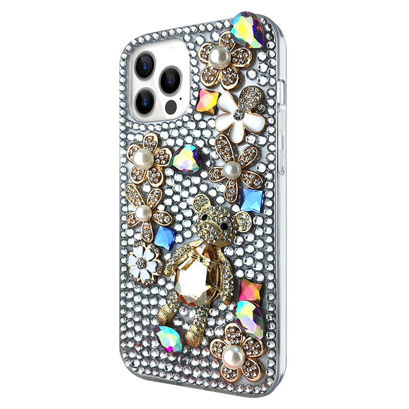 Flower & Bear Rhinestone Phone Case