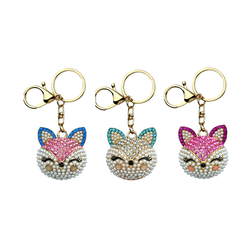 Cute Rhinestone Fox Keychain