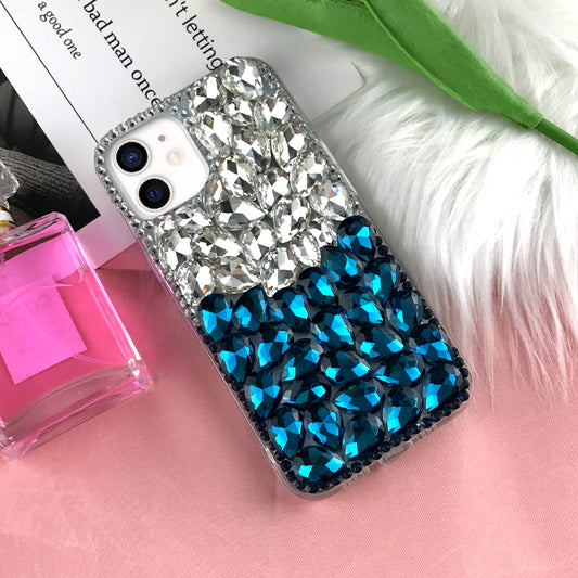 Two-Tone Crystal Rhinestones Phone Case ( Blue & White )