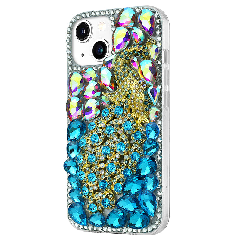 Peacock Rhinestone Phone Case ( Blue )