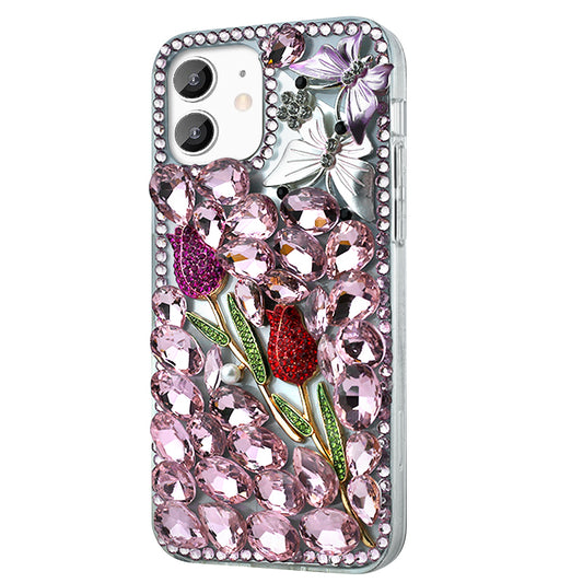 Double Rose Rhinestone Phone Case ( Pink )