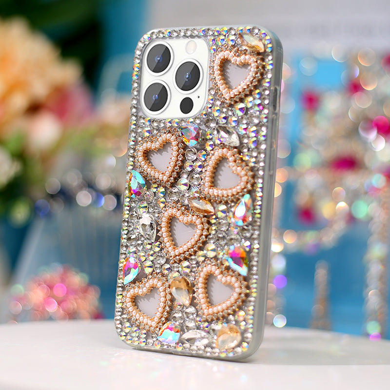 Heart-Shaped Rhinestone Phone Case