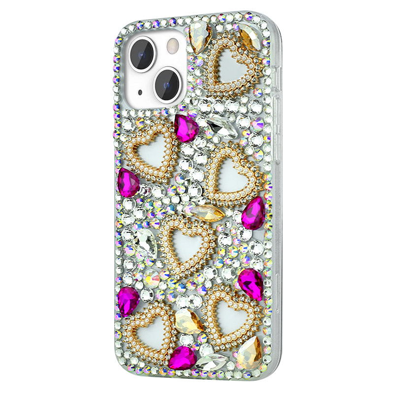 Heart-Shaped Rhinestone Phone Case（ Magenta ）