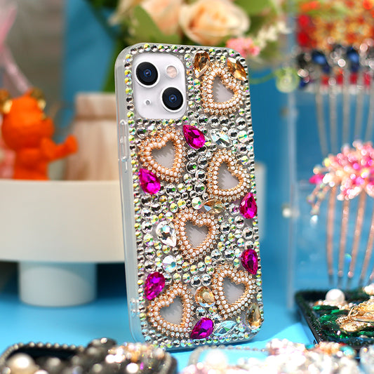 Heart-Shaped Rhinestone Phone Case（ Magenta ）