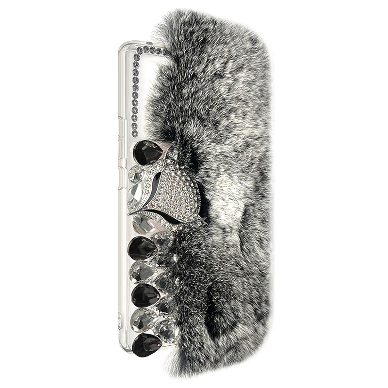 Fluffy Fox Rhinestone Phone Case (Black)