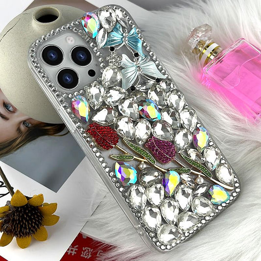 Double Rose Rhinestone Phone Case